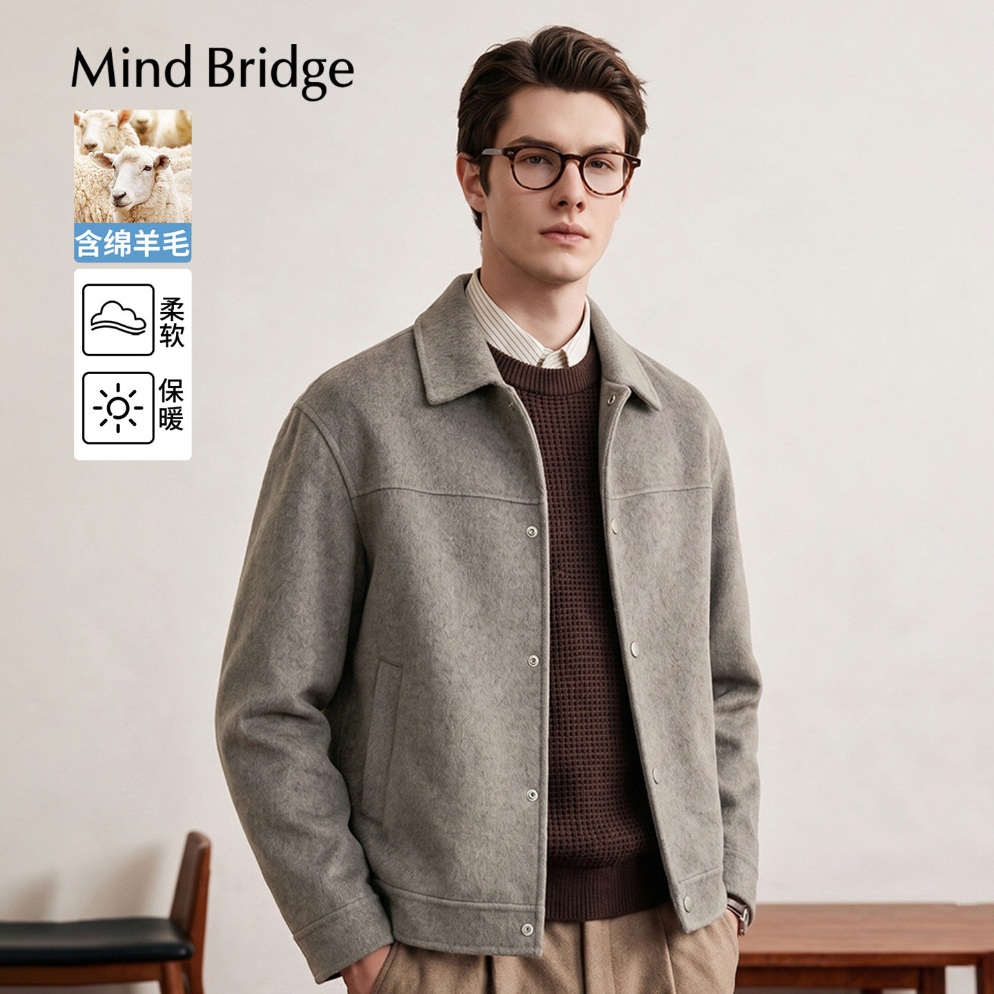 MindBridge双面羊毛翻领外套