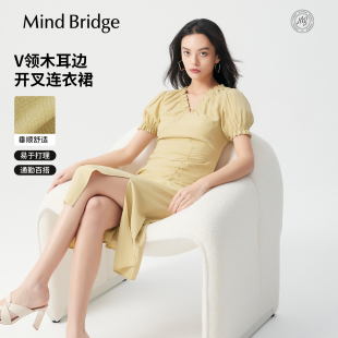 开衩裙子女士设计感V领连衣裙直筒裙 中长款 Mind Bridge2026年夏季