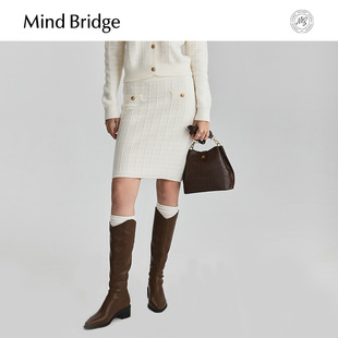 小香风半身裙2025秋肌理感格纹短裙 女士法式 MindBridge 绵羊毛