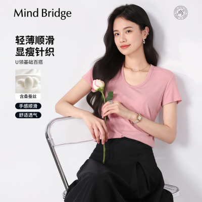 MindBridge含桑蚕丝U领短袖T恤