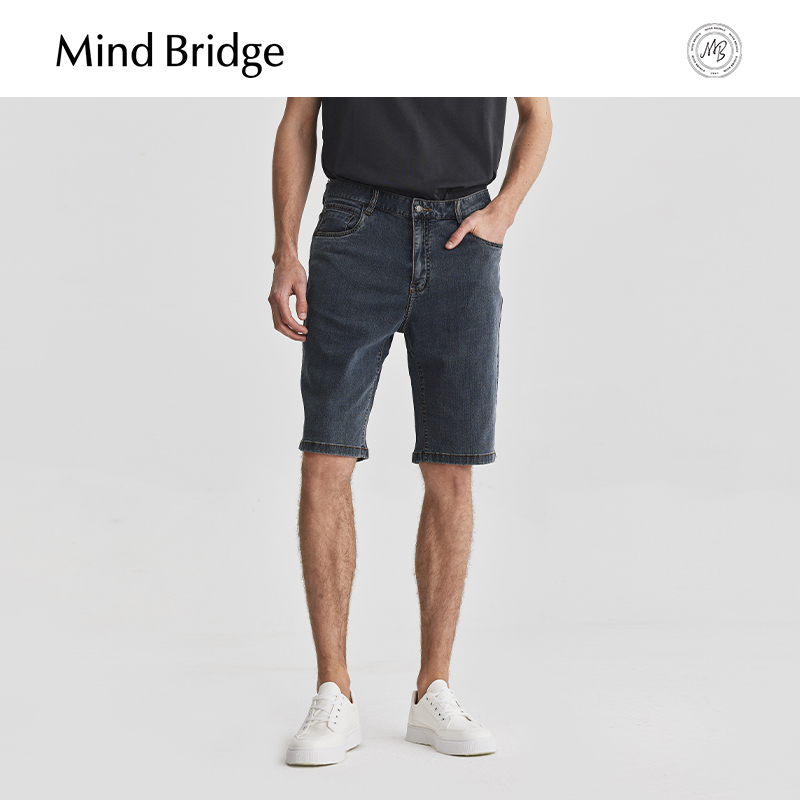 MindBridge男士宽松薄款牛仔短裤韩版复古五分裤夏季直筒休闲裤子