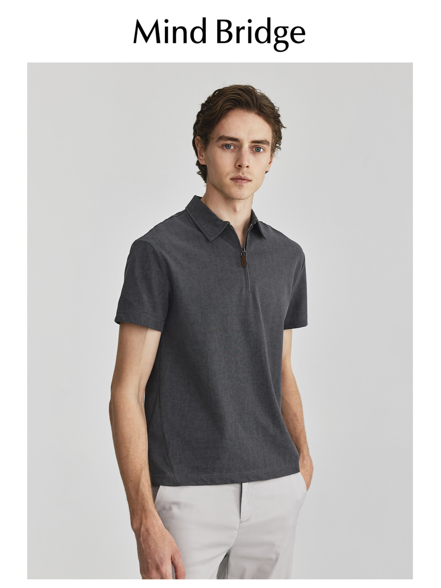 MINDBRIDGE SUMMER HALF ZIP CASUAL TOP MENS SHORT SLEEVE POLO SHIRT 2024 NEW SIMPLE BUSINESS T-SHIRT