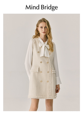 MB MindBridge2025年秋季气质小香风连衣裙女士千金风无袖背心裙