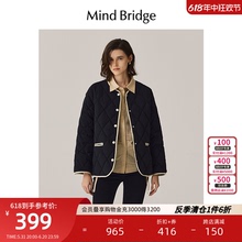 女撞色短款 MindBridge百家好2023新款 外套 简约圆领羽绒服冬季