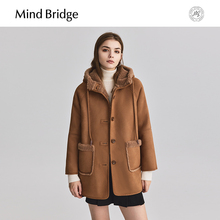 Mind Bridge冬季中长款外套2024新款仿羊羔毛连帽女士加厚夹克