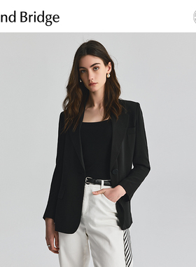 Mind Bridge2025新款极简通勤西服秋季气质宽松外套女士黑色西装