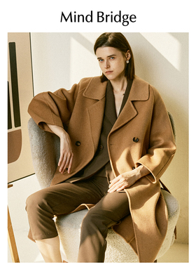 MB MindBridge百家好2025年款翻领双面毛呢大衣冬季女长款外套