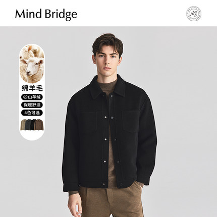 Mind Bridge2024新款翻领双面毛呢外套冬季羊毛夹克男士短款大衣