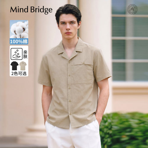 MindBridge复古纯棉短袖衬衫