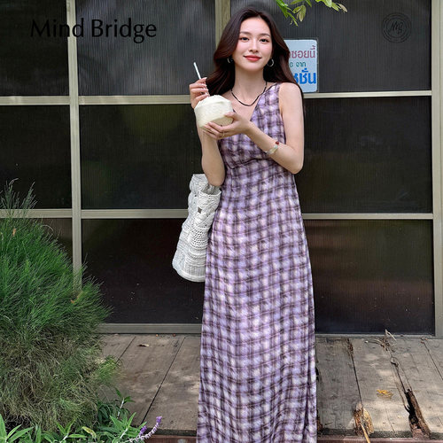 MindBridge中长款格子吊带裙