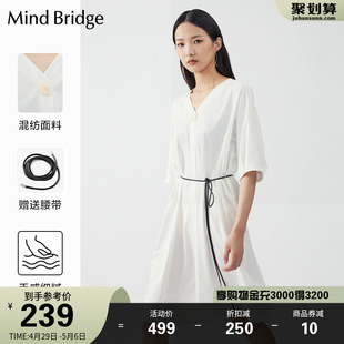 新品 韩版 连衣裙夏季 MindBridge女士短袖 V领气质裙子M0012B70042