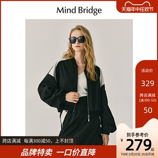 夹克 MindBridge设计感春季 黑白拼接外套女2024都市机能风圆领短款