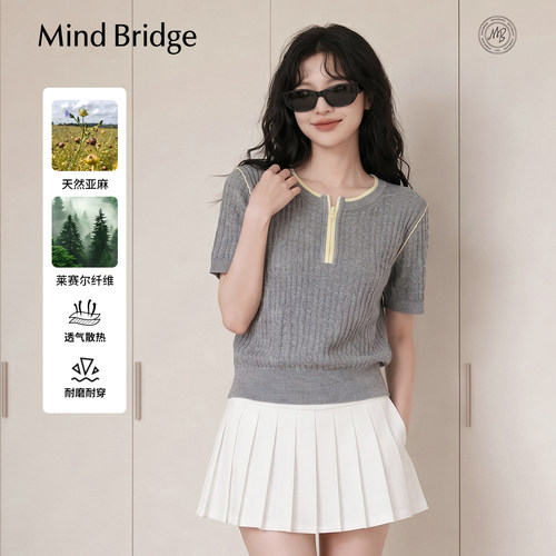 MindBridge半拉链圆领短袖针织