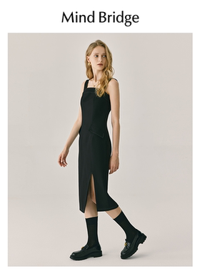 MB MindBridge秋季设计感西装裙女士老钱风连衣裙黑色开衩吊带裙