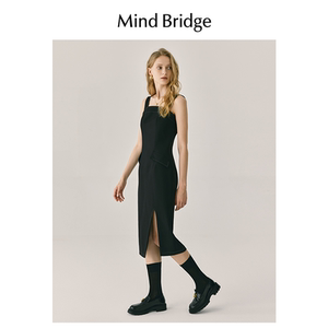 MB MindBridge秋季设计感西装裙女士老钱风连衣裙黑色开衩吊带裙