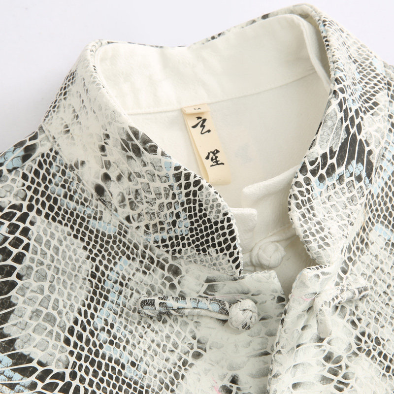TANG MENS SPRING CHINESE STYLE YOUNG FASHION PRINT NATIONAL TIDE SNAKESKIN PATTERN JACKET HANDMADE CHINESE STYLE BUCKLE TOP