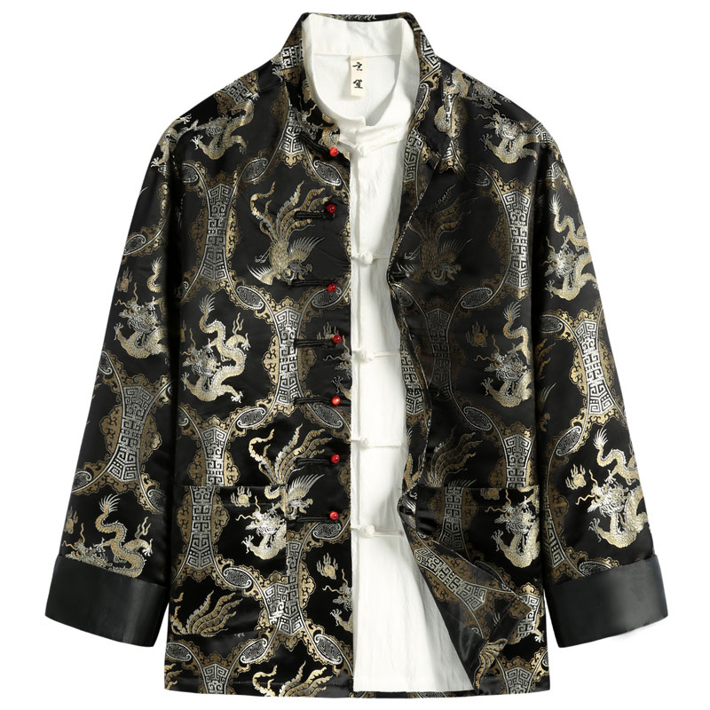 玄笙龙凤呈祥印花唐装男春季新款