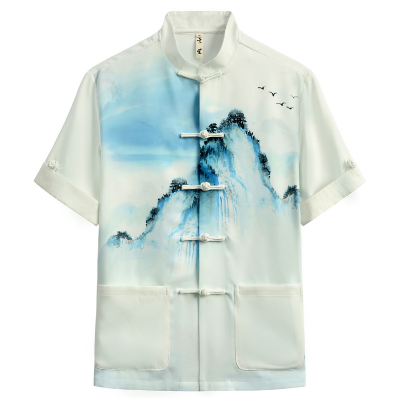 玄笙中式水天一色印花唐装男