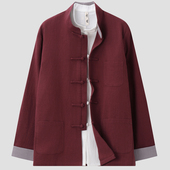 唐装 中国风复古盘扣上衣禅修居士服 服装 男苎麻老粗布唐装 外套中式