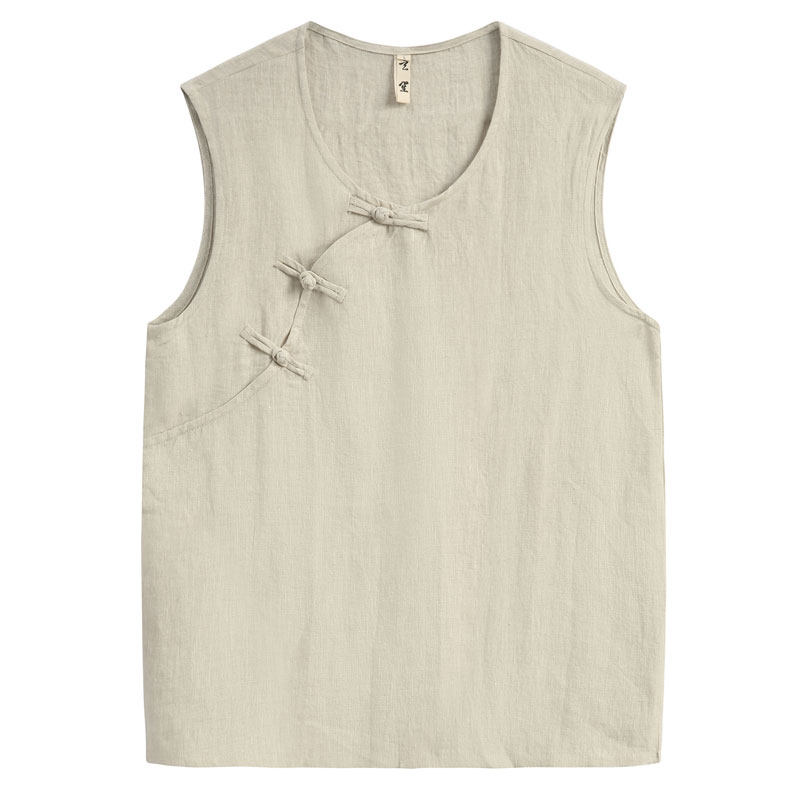夏季亚麻唐装男斜门襟马甲无袖纯亚麻坎肩中式复古手工盘扣背心男,男装,唐装,淘宝优惠券,粉丝福利购,淘宝优惠卷