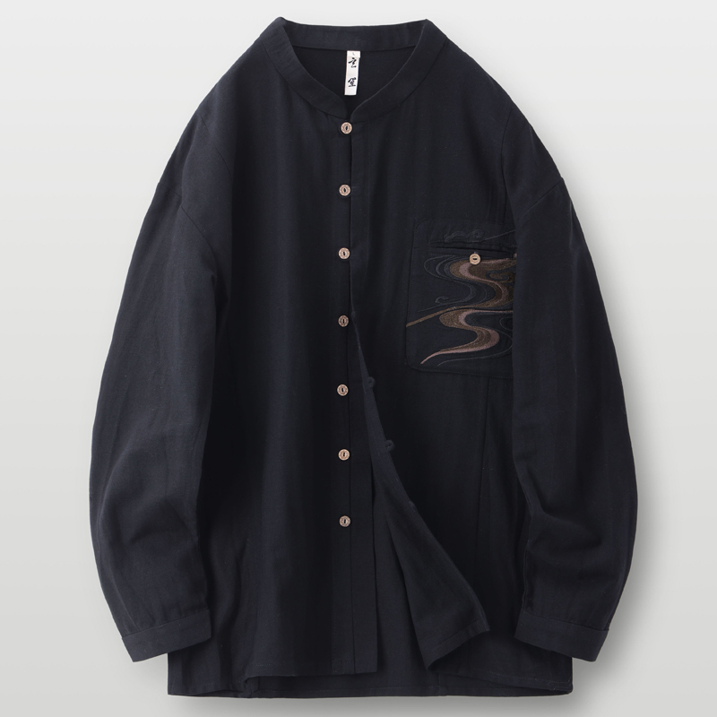 春季唐装衬衫男中国风棉麻新中式改良复古国潮立领祥云刺绣衬衣男