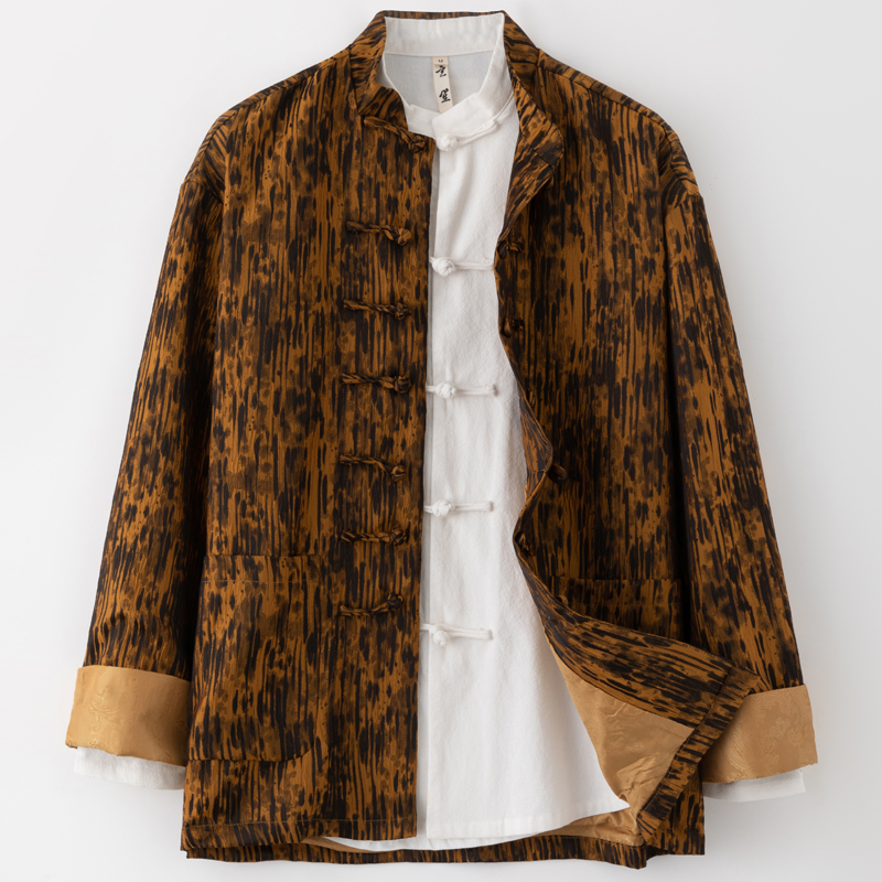 春新款唐装男中国风男装复古中式改良长袖立领外套条纹提花上衣男