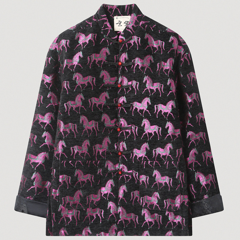 中国风秋冬季新中式唐装男装复古民族风马纹立领盘扣丝绒上衣男,男装,唐装,淘宝优惠券,粉丝福利购,淘宝优惠卷