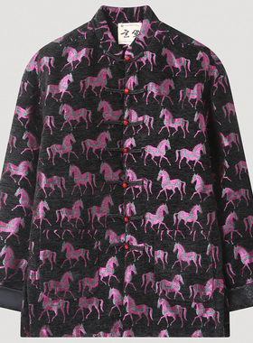 中国风秋冬季新中式唐装男装复古民族风马纹立领盘扣丝绒上衣男