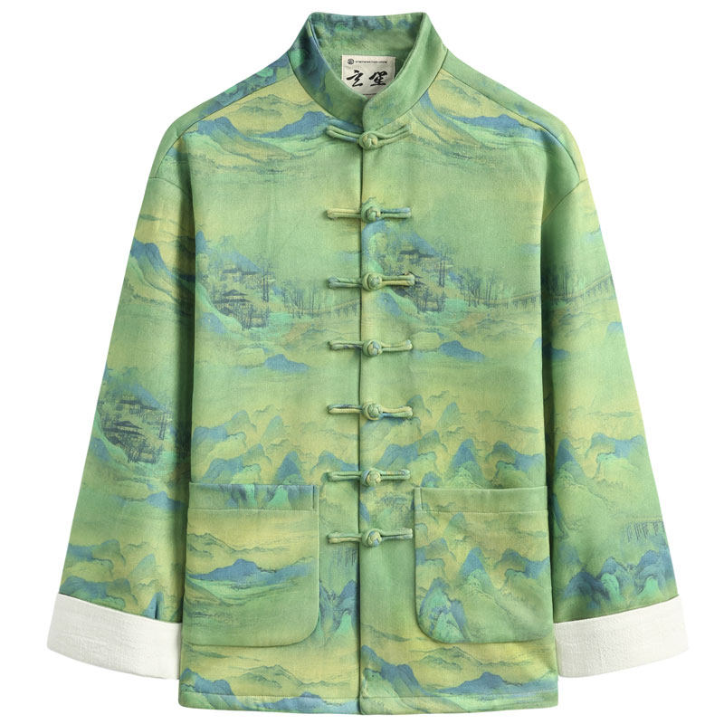 〈千里江山〉秋冬新款中式唐装男中国风国潮印花复古盘扣唐装男,男装,唐装,淘宝优惠券,粉丝福利购,淘宝优惠卷