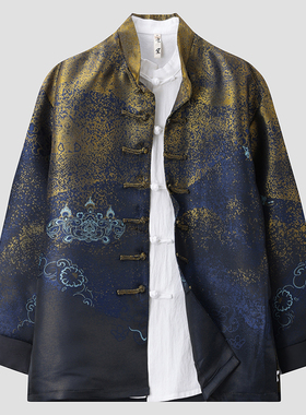 唐装男春秋季中国风中式复古改良盘扣立领上衣鎏金提花国潮外套
