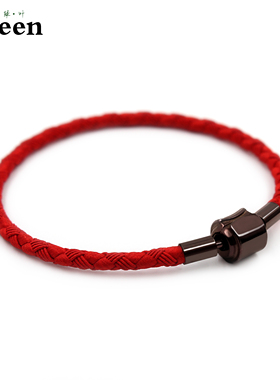 新款3mm手工编织米兰绳可穿3D硬金转运珠配饰红色手绳男女款手链