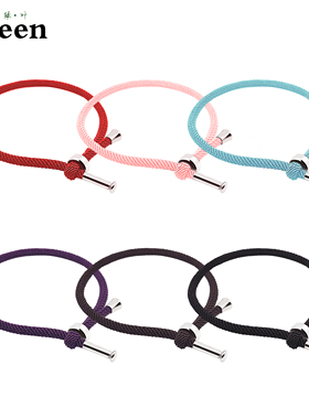 （银色扣）替换皮绳手链可穿3D硬金黄金路路通转运珠diy红色手绳