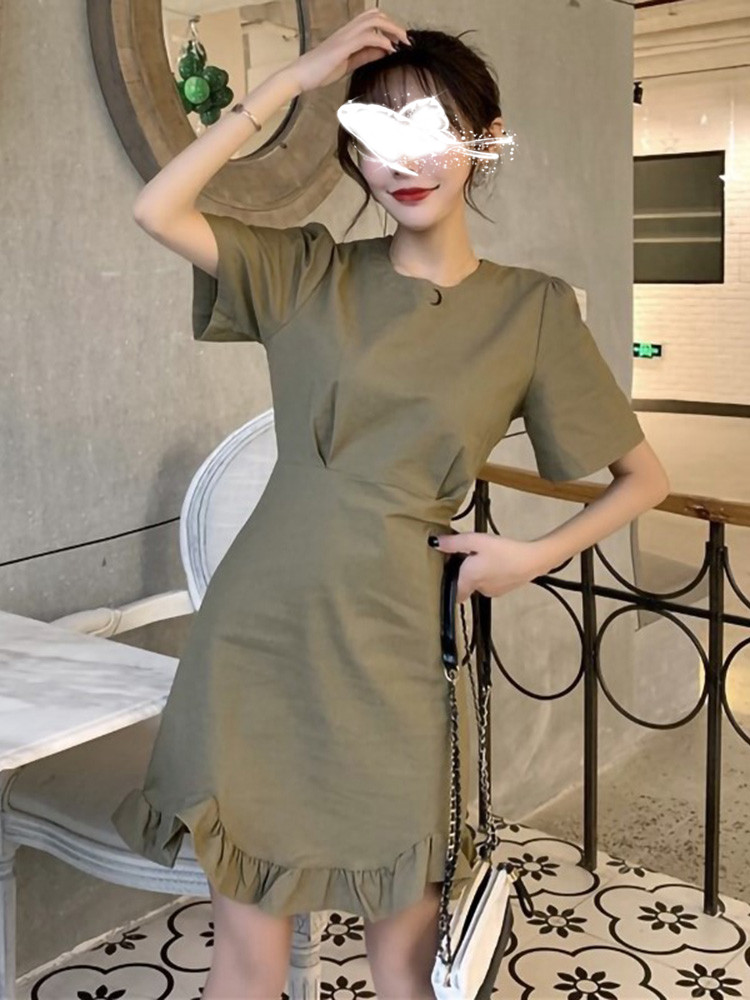신상 반팔 슬림 스커트 교활한 도라지 곰팡이 프렌치 스타일의 날씬한 기질 가볍고 세련된 스타일의 허리 원피스