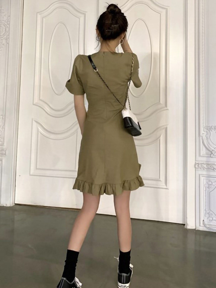 신상 반팔 슬림 스커트 교활한 도라지 곰팡이 프렌치 스타일의 날씬한 기질 가볍고 세련된 스타일의 허리 원피스