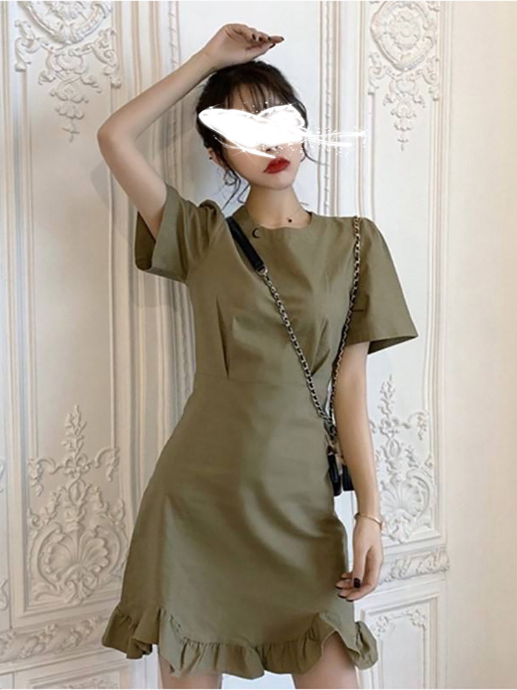 신상 반팔 슬림 스커트 교활한 도라지 곰팡이 프렌치 스타일의 날씬한 기질 가볍고 세련된 스타일의 허리 원피스