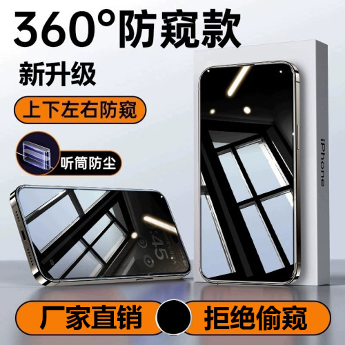 适用于苹果17 16e 15plus四面防窥360°丝印钢化膜14Pro max高铝XR玻璃iPhone 13防摔12防尘11保护隐私XS批发