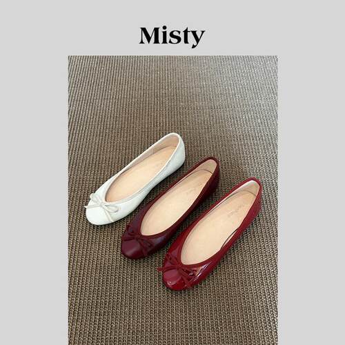 Misty雾屿女鞋2025年春秋新款复古百搭平底芭蕾鞋女浅口真皮包鞋