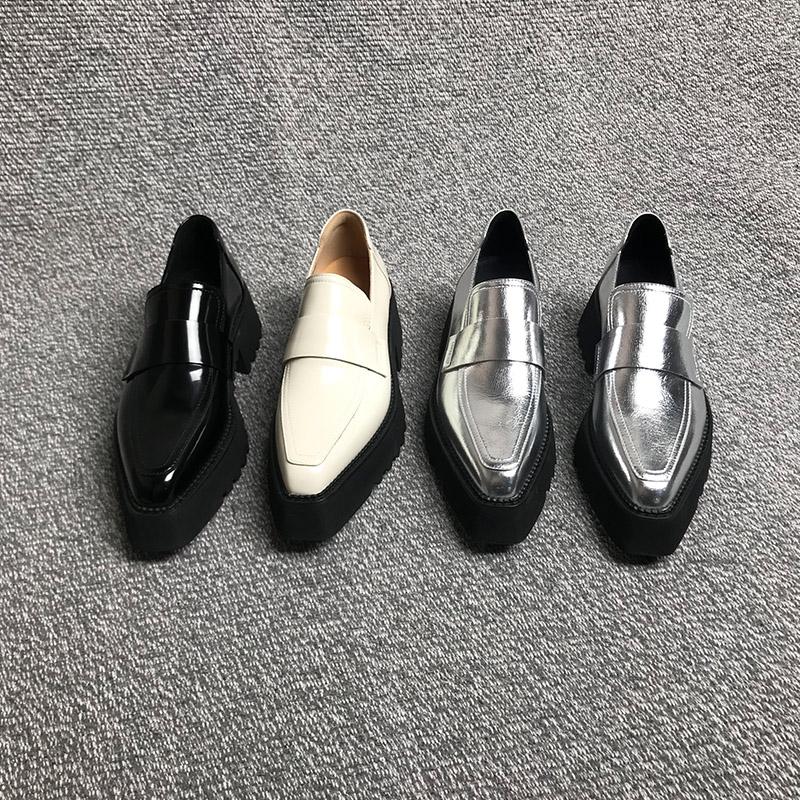 露涵思 2025春季英伦尖头单鞋小皮鞋女一脚蹬厚底增高乐福鞋潮鞋