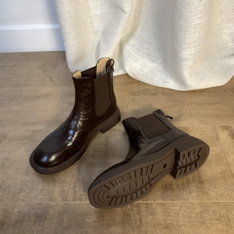 34-42有大码略加宽方头粗跟切尔西靴秋冬女气质复古单靴百搭短靴