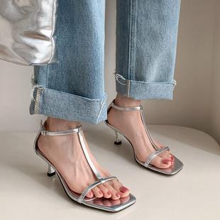 网红高跟露趾一字扣带凉鞋 WLi手工鞋 夏季 包跟简约2024新款 履法式