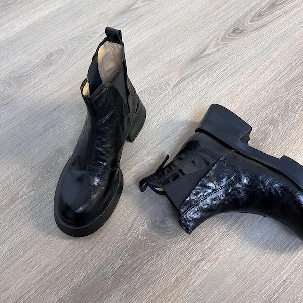 34-42头层羊皮！高品质手工真皮短靴粗跟短靴切尔西靴复古百搭