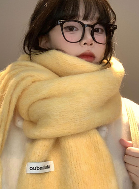 黄色软糯针织毛线围巾女冬季2025新款韩系氛围感加厚保暖围脖学生