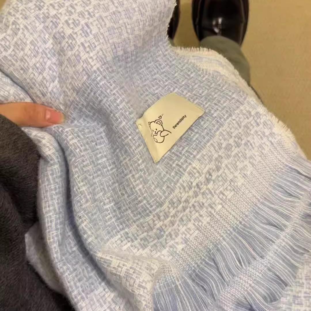 蓝色小熊围巾秋冬羊毛绒可爱围脖