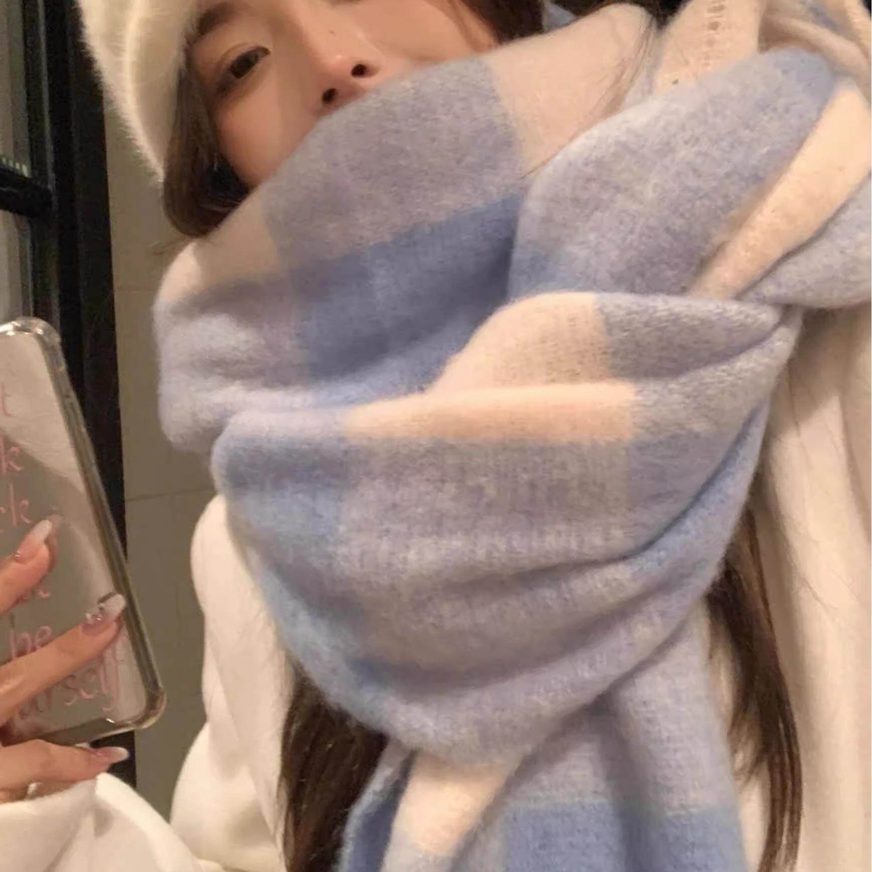 杨超越同款海马毛彩虹格子围巾