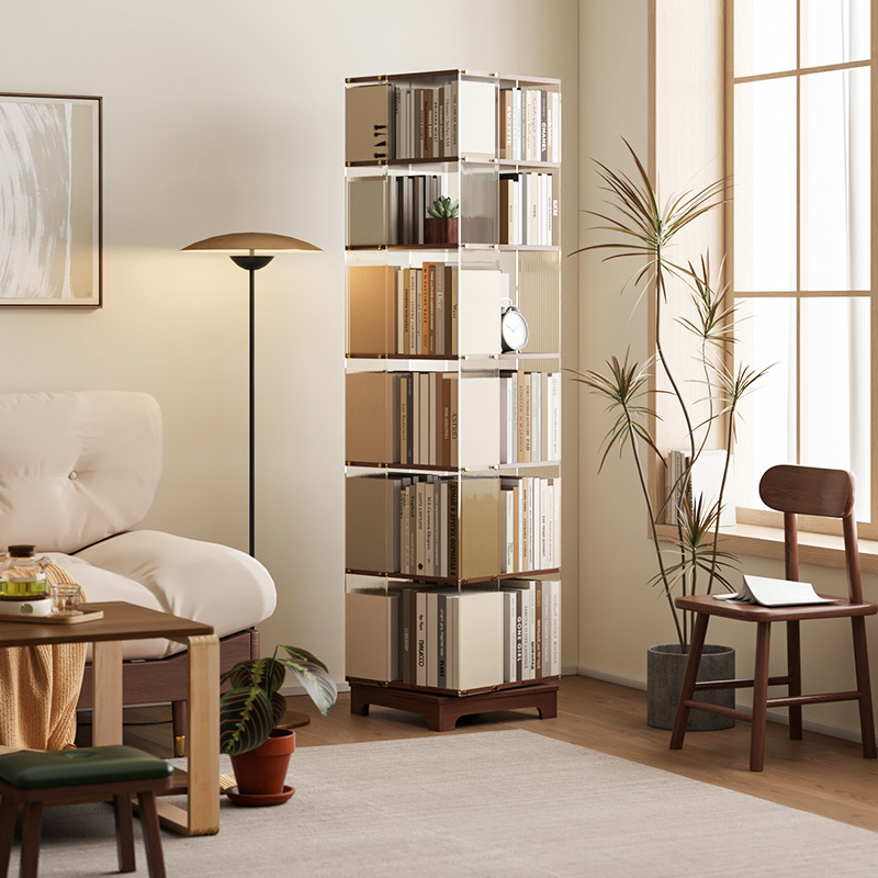 书架落地置物架家用压克力旋转实木儿童书柜客厅可移动简易收纳层