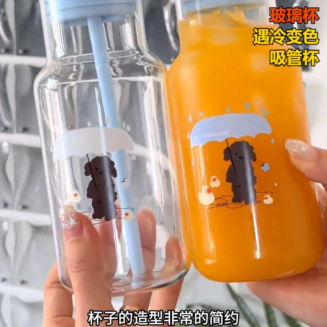 2026新款高硼硅玻璃杯女高颜值5杯子大容量果汁饮料吸管杯家用水