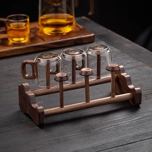 冠发胡桃木茶杯架实木功夫茶具沥水架茶台高档摆件茶道配件收纳架