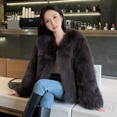 2026新款 V领加厚毛毛大衣 狐狸毛皮草外套女年轻短款 海宁冬季 时尚