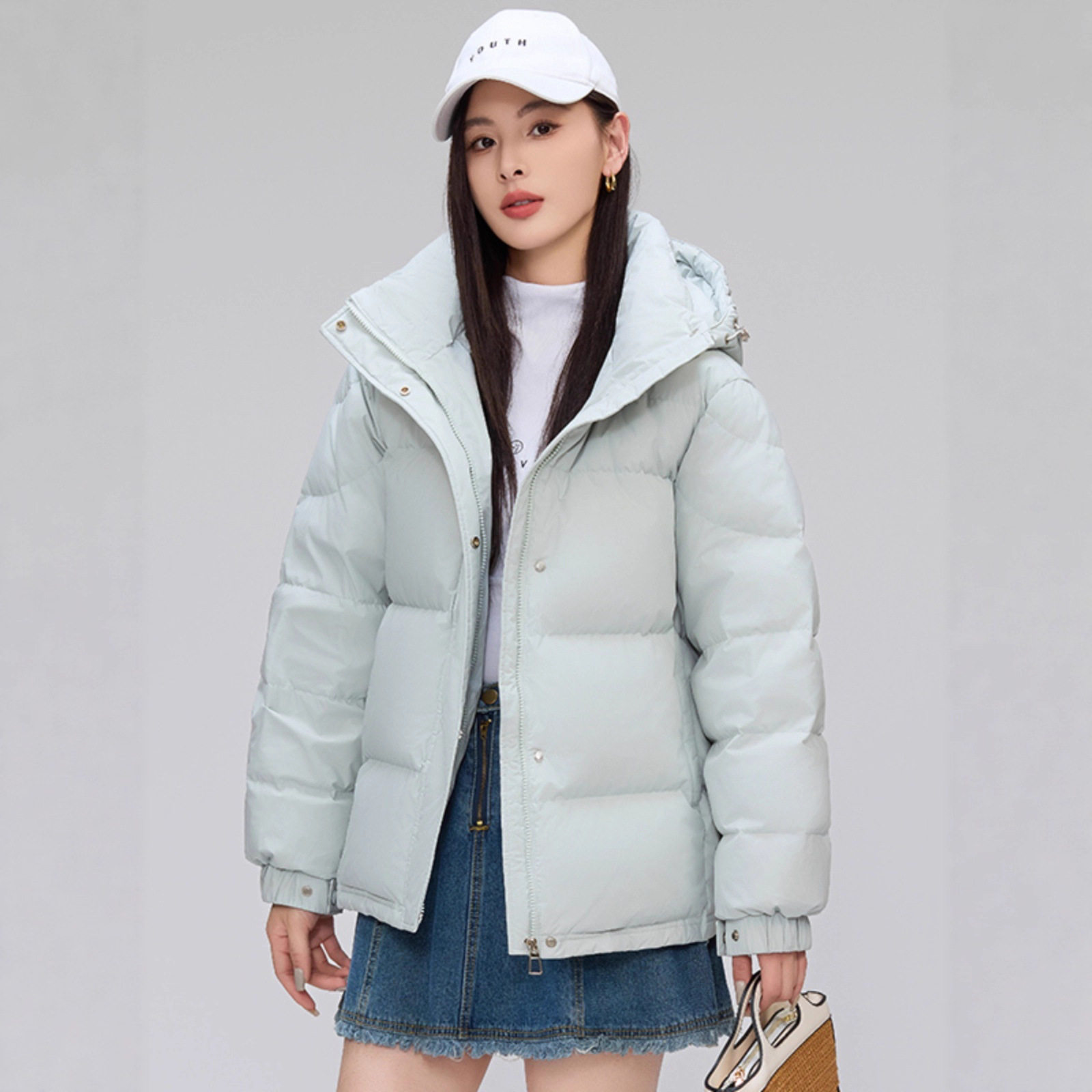 正品羽绒棉服女士2025新款冬季拆卸连帽小个子白鸭绒保暖外套