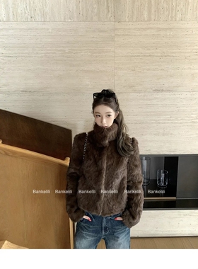暖暖小胡羊翻领环保毛毛外套女短款韩版皮毛一体毛绒外套